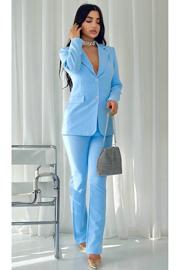 Women's Jacket Trousers Set Baby Blue