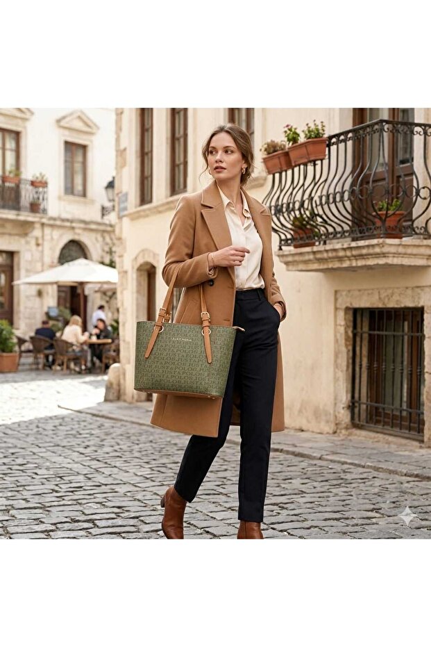 Original Just Polo Women's Patterned Shoulder Bag – Premium Leather-Look , Large Volume, Elegant Design