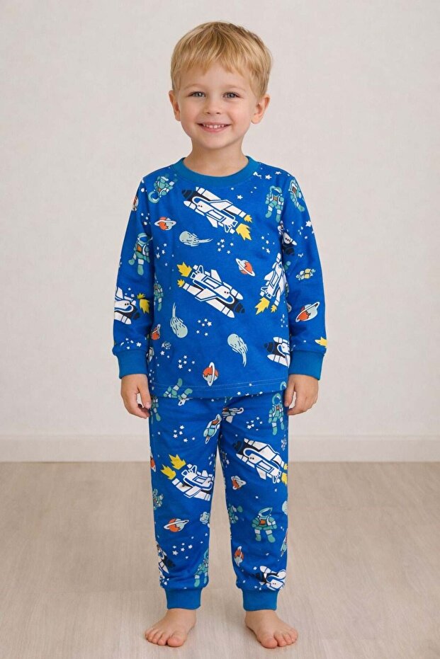 Diamond boys' space vehicle print long sleeve pajama set, ages 1-9, blue