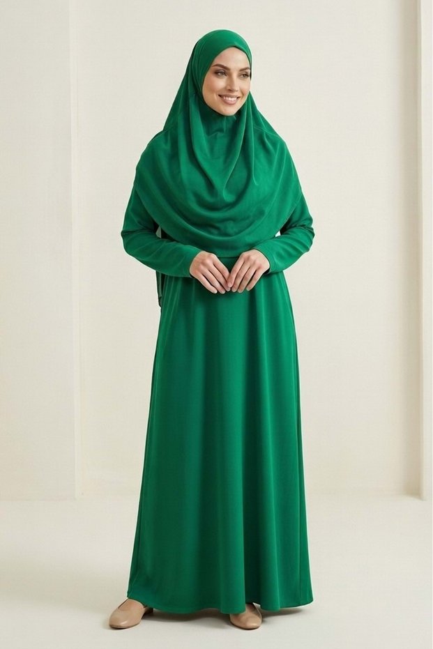 Practical Hijab Women's Prayer Dress M00802 Green