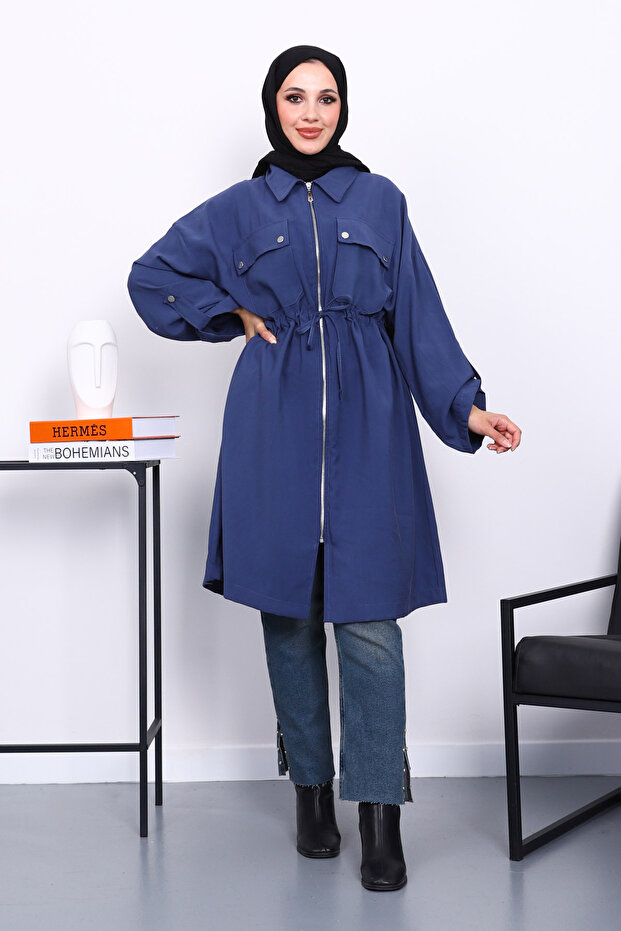 Indigo Waist Belted Double Pocket Gabria Cap