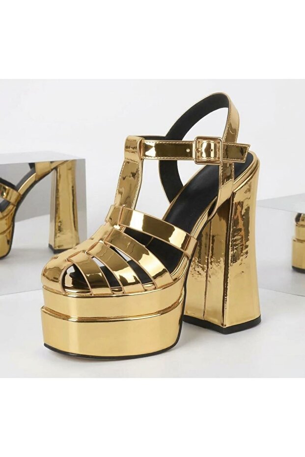 Camila Gold Mirror Double Platform Design Women's Shoes