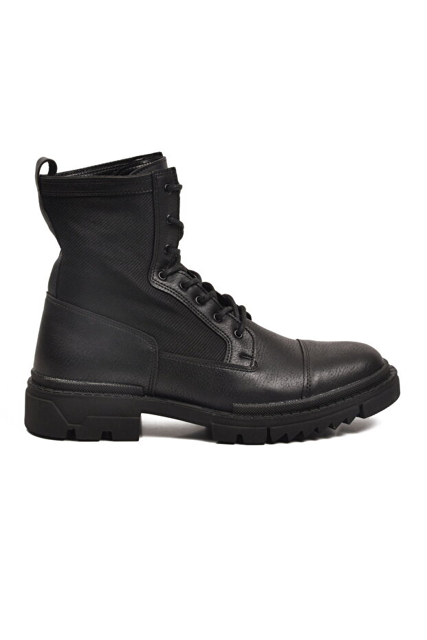 Black Lace-Up Zippered Fleece Men's Boots