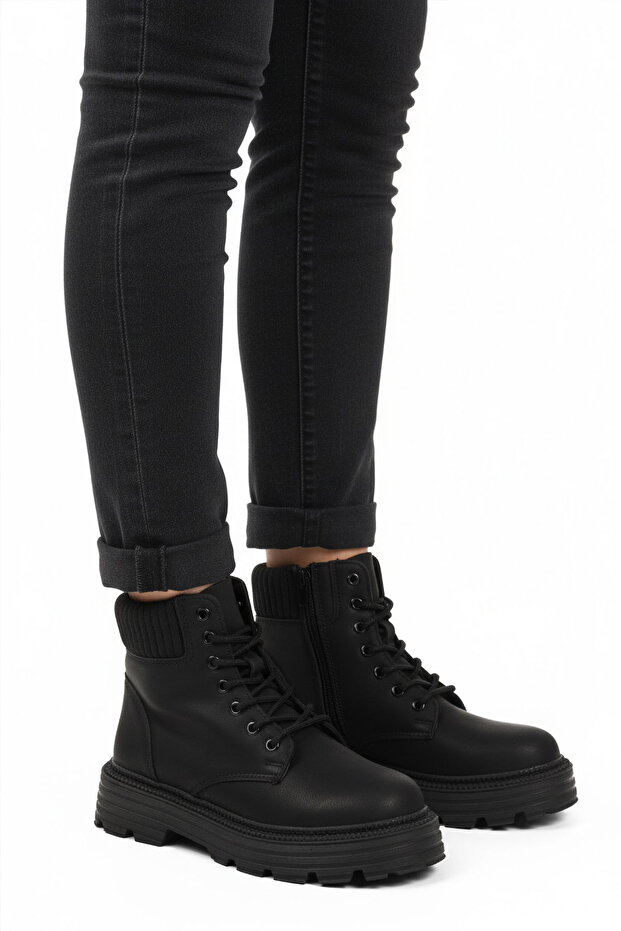 Black Emerald Fleece Zippered Women's Heeled Boots