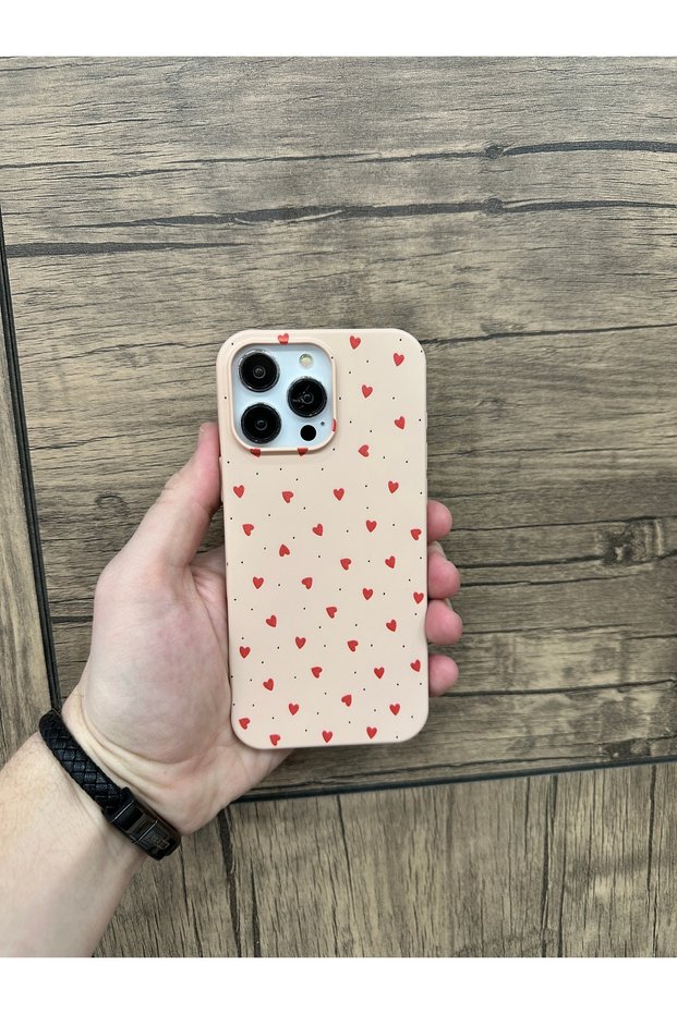 iPhone 16 Promax Compatible Velvet Inside Small Heart Patterned Phone Case