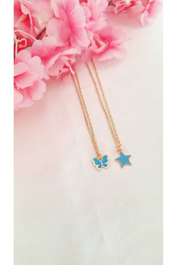 2 Piece Friend Necklace Butterfly Star Pendant Bff Necklace Blue