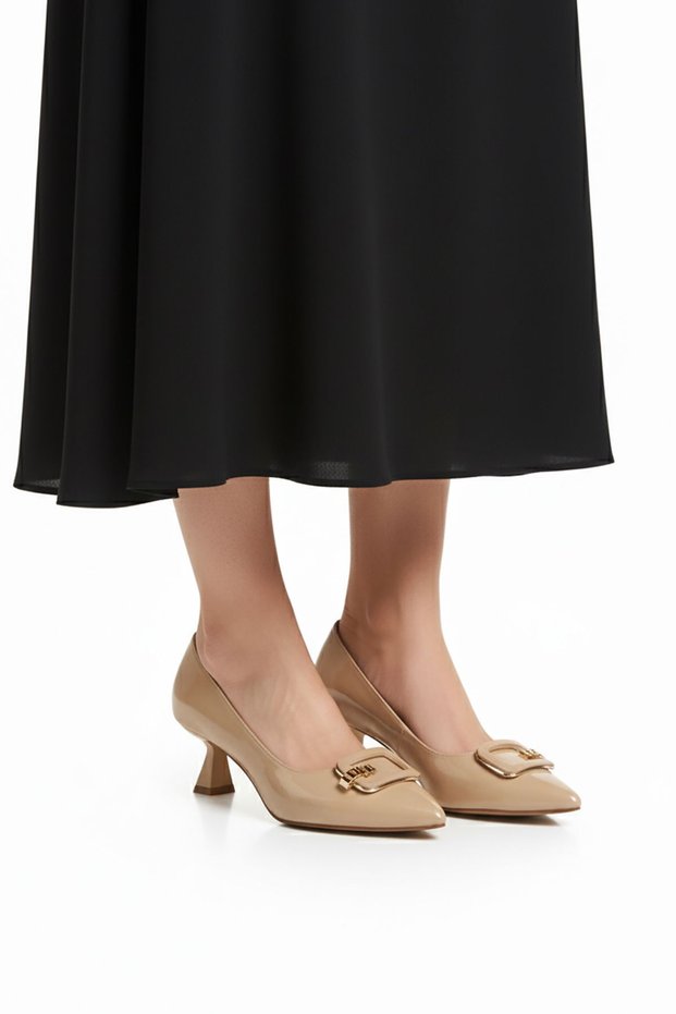 Beige Wrinkled Women's Heeled Shoes