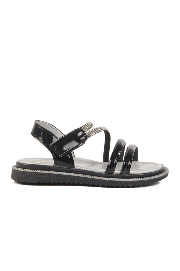 Black Patent Leather Velcro Orthopedic Girls Flat Sandals