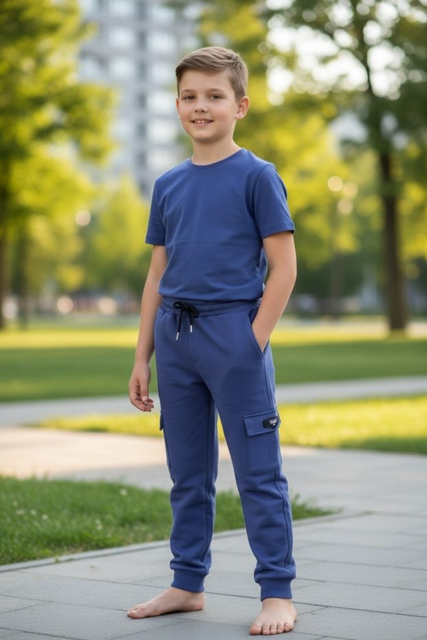 100% Cotton Embroidered Ribbed Waist Track Pants / Single Pants / Trousers 9Y,10Y,11Y,12Y Men's Blue