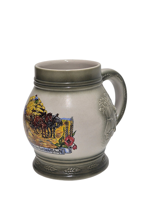 Vintage Tankart Harvest Season Themed German Ceramic Beer Cup 13.5cm