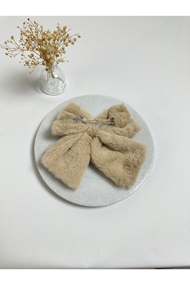 Beige Plush Bow Automatic Buckle - 4