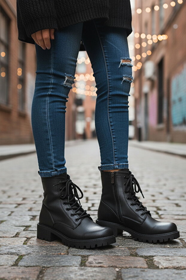 Black Floater Women's Heeled Boots with Fleece Inside