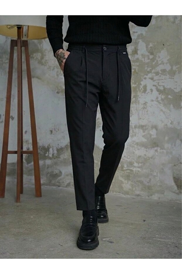 Parachute Fabric Waist Tie-Detail Pants Black