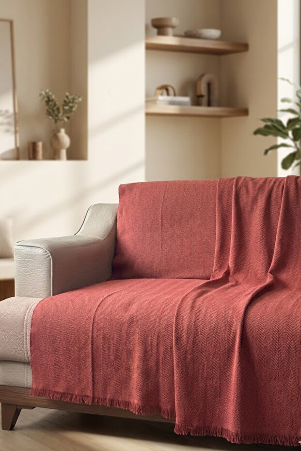 100% Cotton Buldan Handmade B Herringbone Patterned King Size P Tasseled K Sofa Cover 180X300 cm