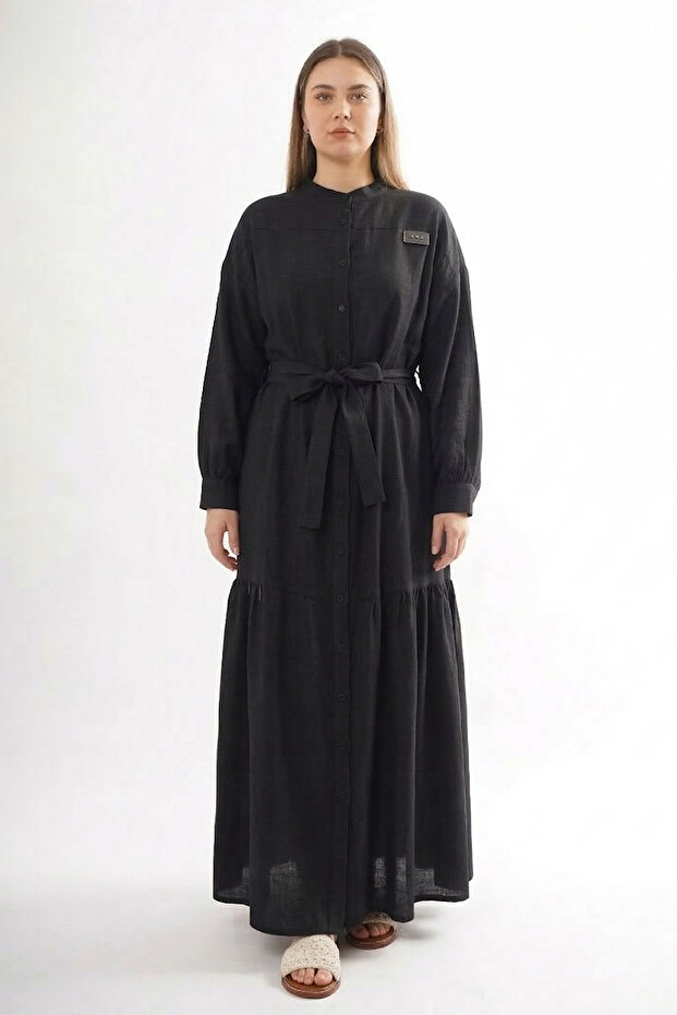 Hakim Yaka Linen Long Dress 703 Black