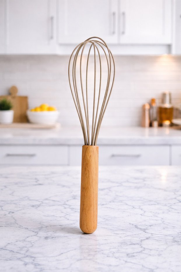 Bamboo Strappy Silicone Egg Beater - Whisk 24 cm Khaki