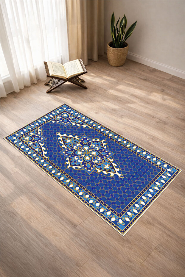 Classic Pattern Digital Print Pcs Non-Slip Washable Blue Prayer Rug