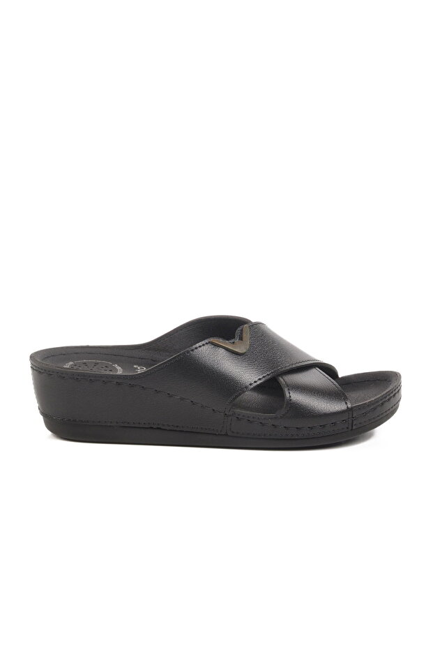 Black Anatomical Women's Wedge Heel Slippers