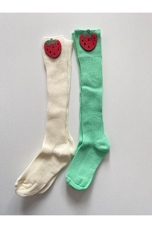Colorful Strawberry Embossed 1-2 Year Old Girls' 2-Piece Knee-High Socks