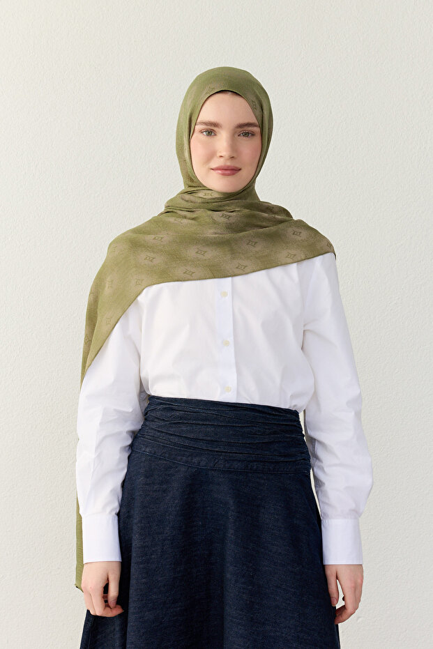 Luna Star Pattern Jacquard Shawl - Khaki-Beige