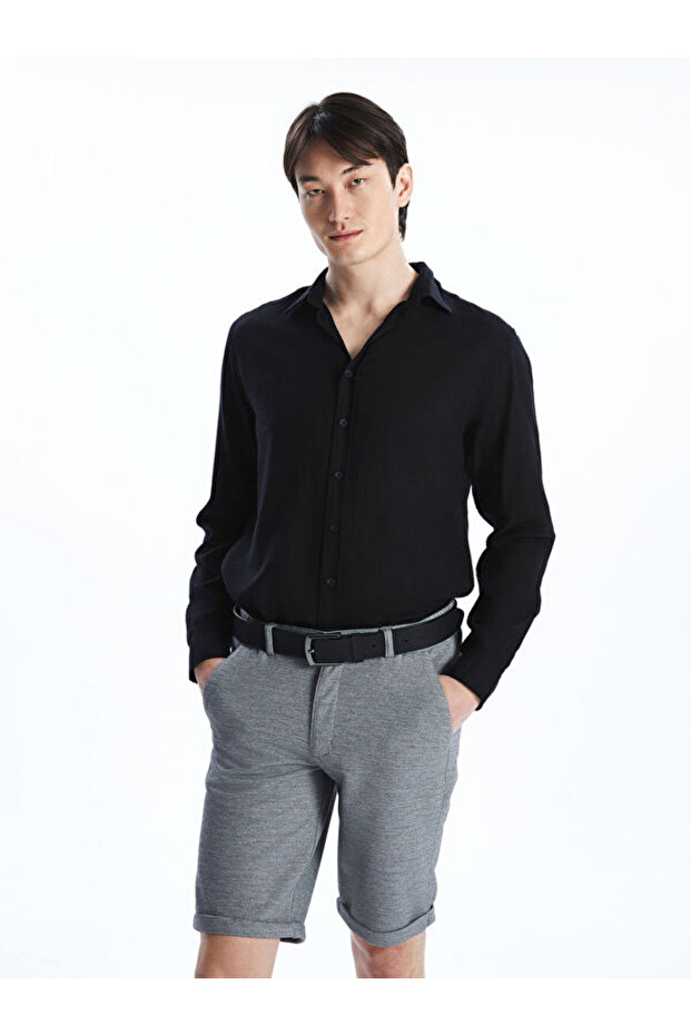 Slim Fit Long Sleeve Dobby Men's Shirt