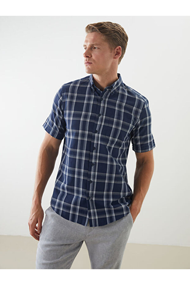 Regular Fit Short Sleeve Plaid Men's Shirt