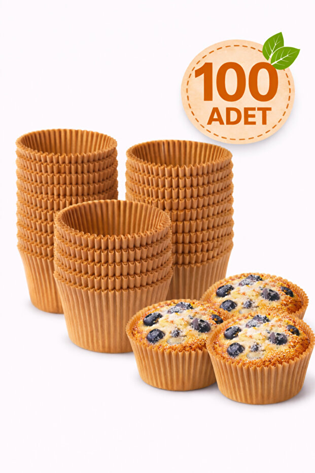 Delvos 100 Adet Kraft Kağıt Kek Kapsülü | Muffin Cupcake Kek Kapsülü | 100'lü Kağıt Kek Kalıbı