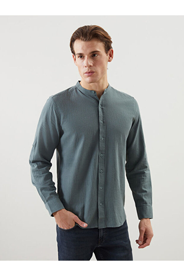 Regular Fit Hakim Collar Men's Shirt