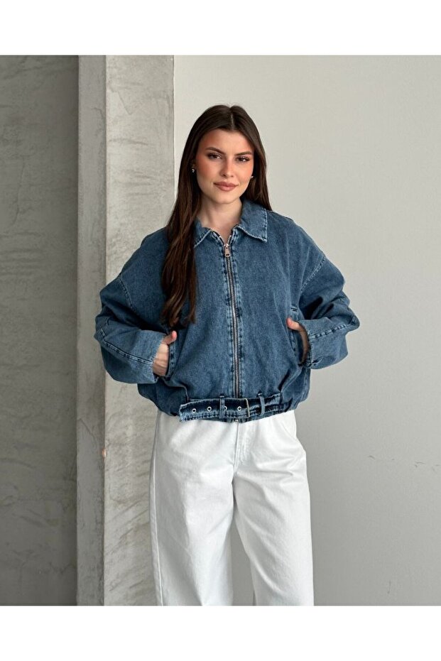 Belt Detail Oversized Jean Denim Jacket