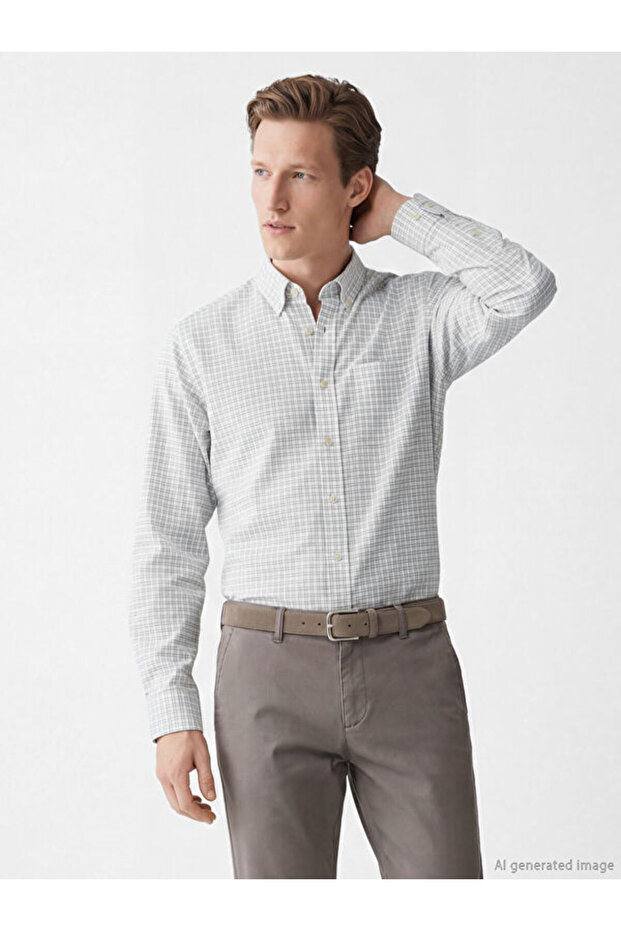 Esvab • Modern & Distinctive Standard Fit Checkered Embroidered Dobby Men's Shirt