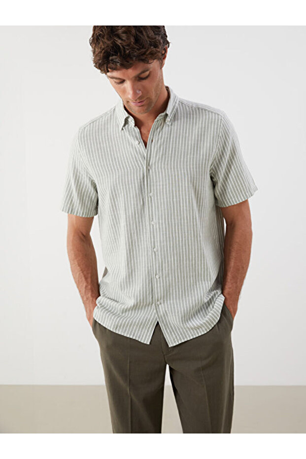 Regular Fit Short Sleeve Striped Dobby Men's Shirt