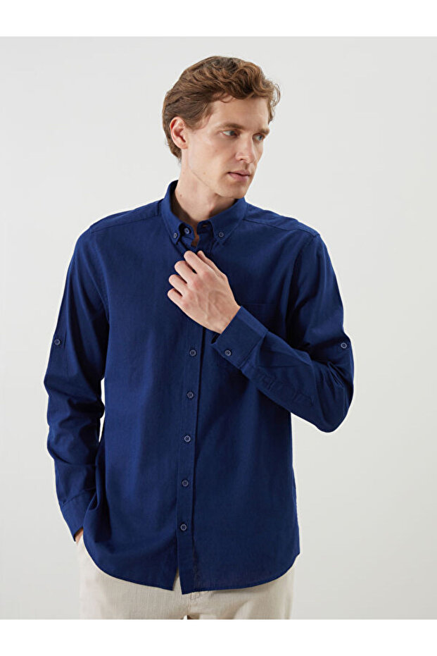 Regular Fit Long Sleeve Linen Blended Men's Shirt