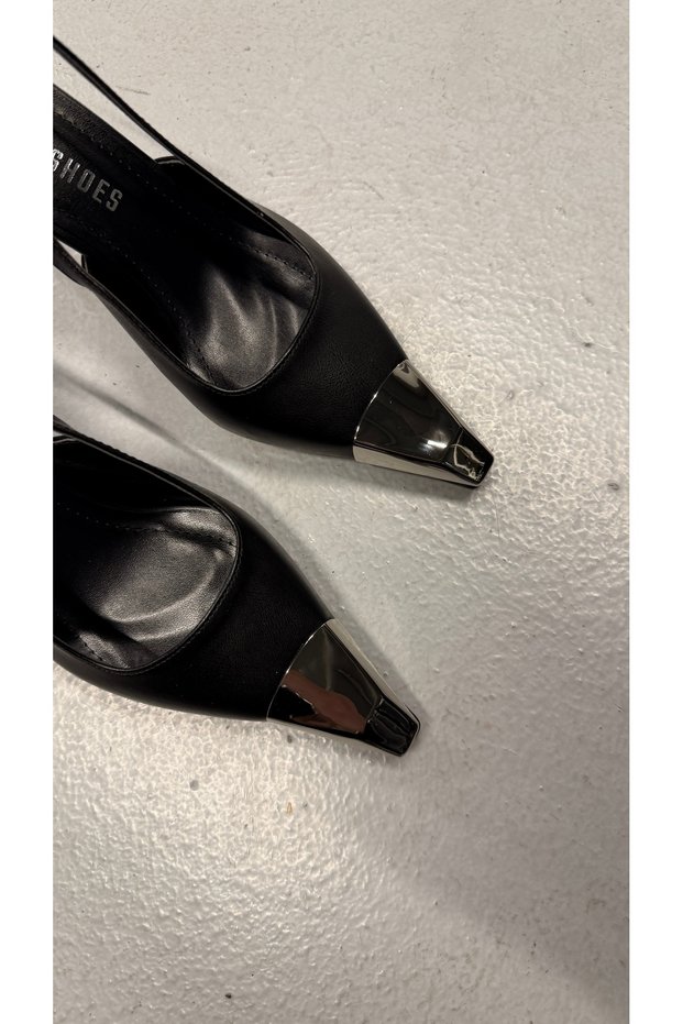 Pointed Toe Silver Buckle Detail Heeled Shoes Black