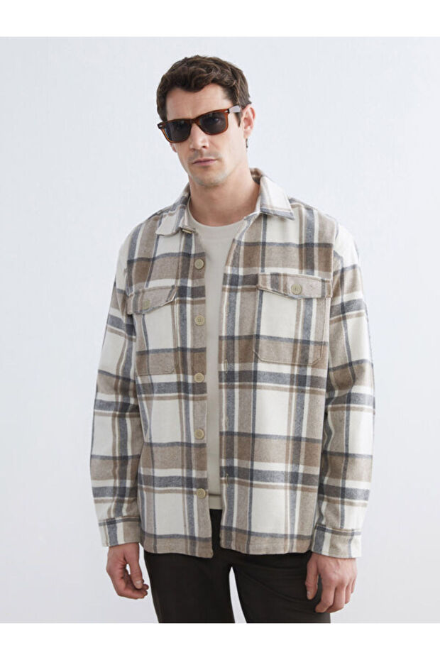 Esvab • Modern & Distinctive Standart Fit Long Sleeve Checkered Embroidered Men's Lumberjack Shirt
