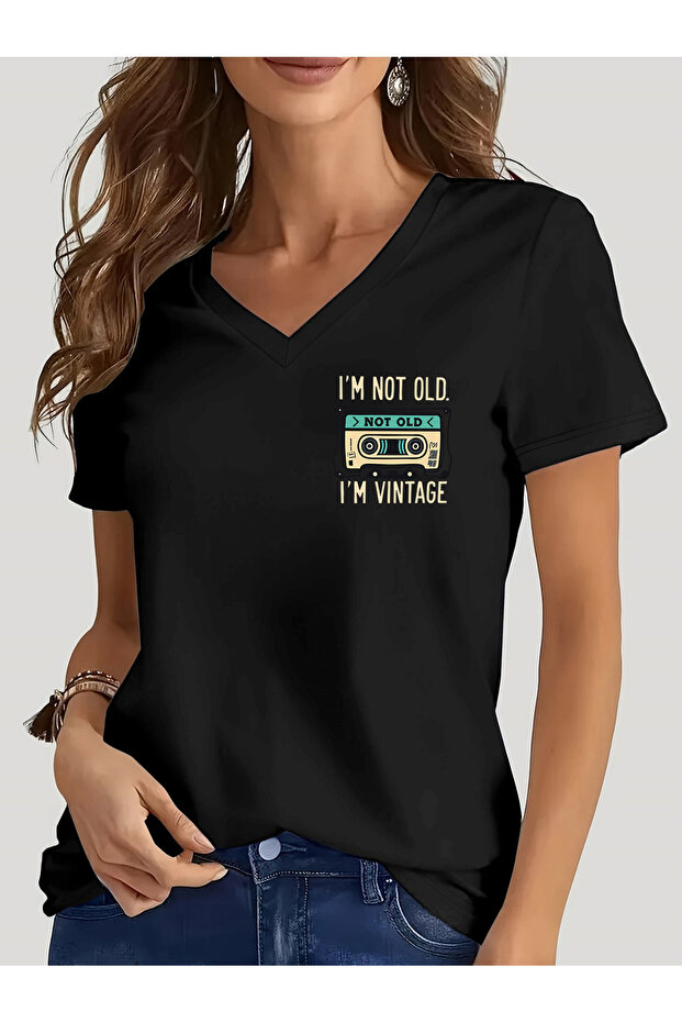 Women's Kaset Printed V-Neck Sleeved Regular Fit T-Shirt