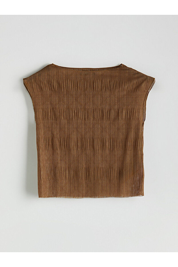 Two Mt Shop Quality Lcw Vision Khaki Raschel Plain Boat Neck Sleeveless Women's Blouse