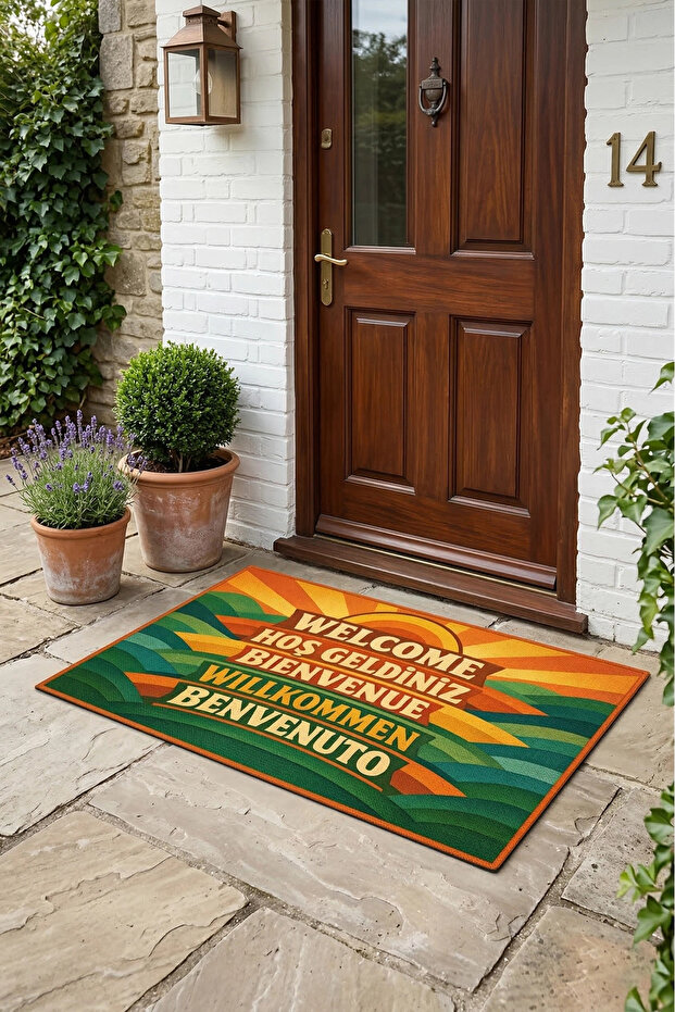Retro Multilingual Welcome Digital Print Pcs Home Office Workplace Outside Door Mat 45X70Cm