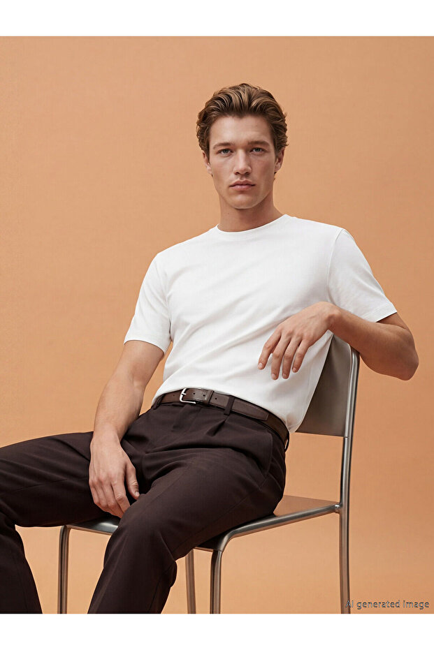 Ecru Crew Neck Men's T-Shirt