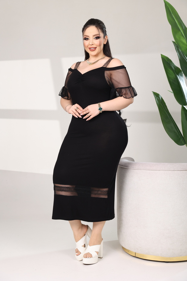 Plus Size Ruffled Tulle Sleeves Thick Straps Front Ruched Hem Tulle Above Top Lace Above Skirt Stretchy Fabric Dress