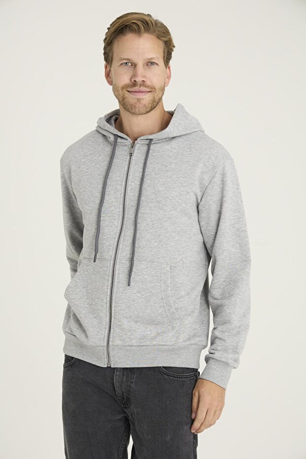 Unisex Relax Fit Comfortable Cut 100% Cotton Inside Without Piping Double Pocket Zippered Hooded Sweatshirt