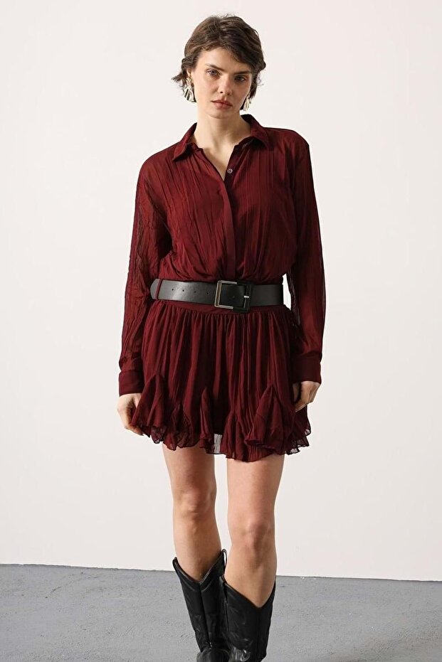Rochie mini din curea piese, Scarlet Chic Bordeaux - 4