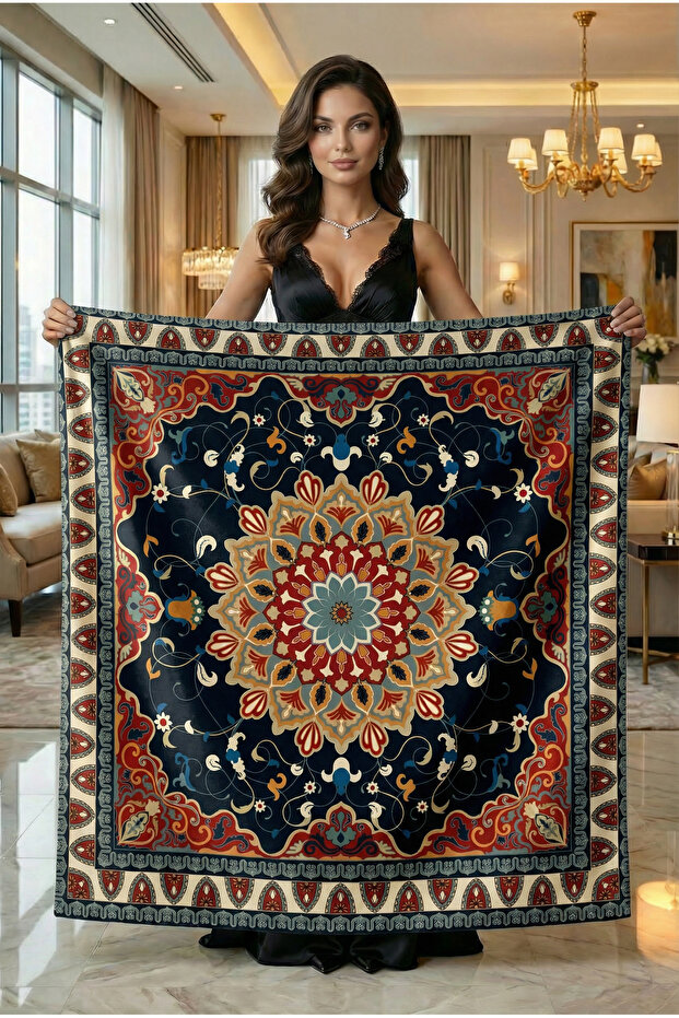 Italian K Velvet Y Washable m Tablecloth 95X95 cm Classic D Patterned Decorative Living Room Tablecloth