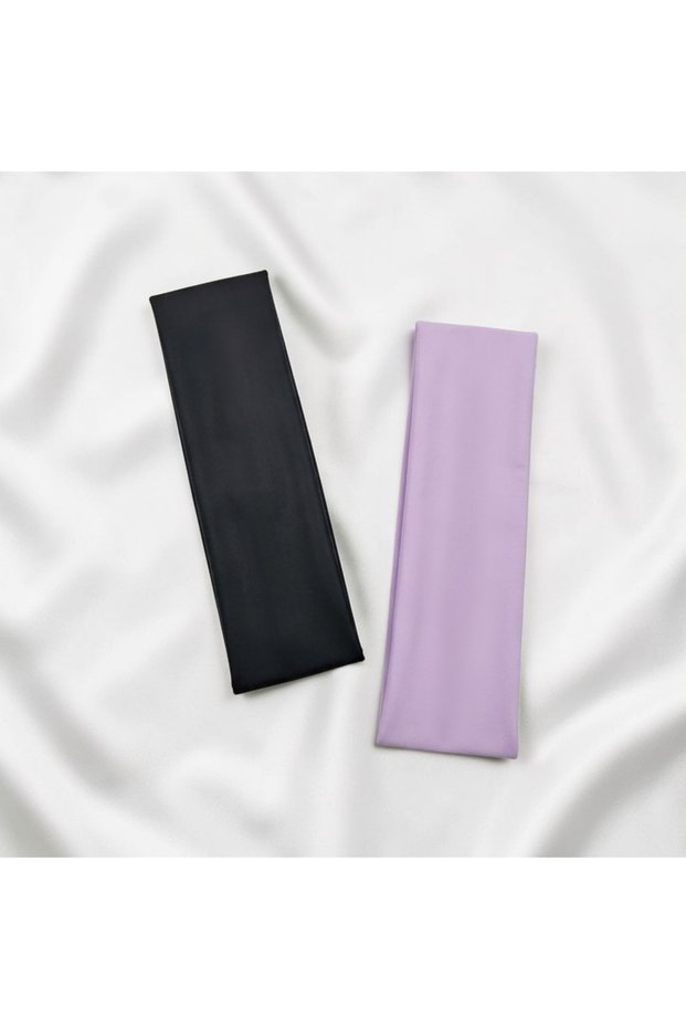 2-Pack Black and Lilac Color Hair Bandanas Yoga Headband / Hair Clip