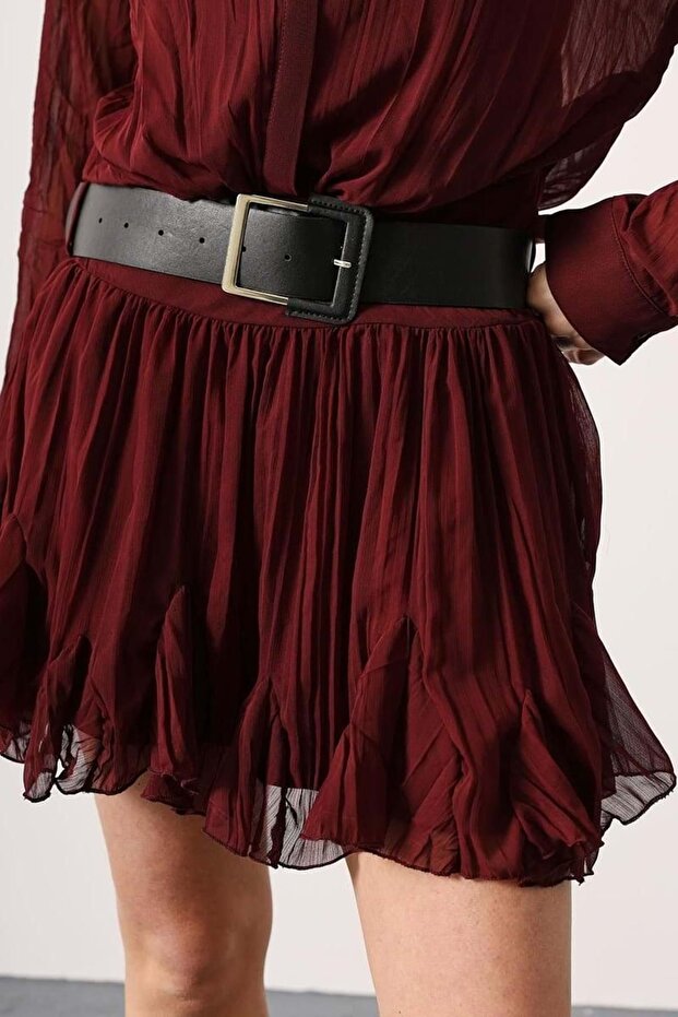 Rochie mini din curea piese, Scarlet Chic Bordeaux - 5