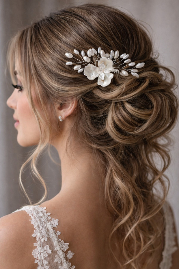 Pearl Flower Bridal Comb Hairpin – Wedding and Engagement Hair Accessory (10 cm)