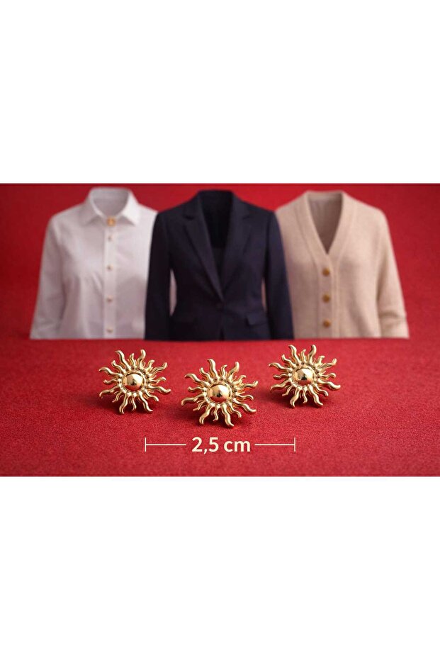 Sun Button 2.5 cm Gold Coated 1 Pack 5 Pieces
