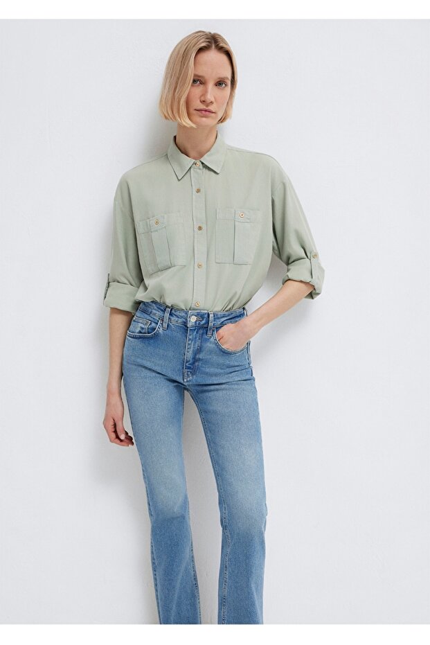 Button Detailed Loose Fit Women's Shirt