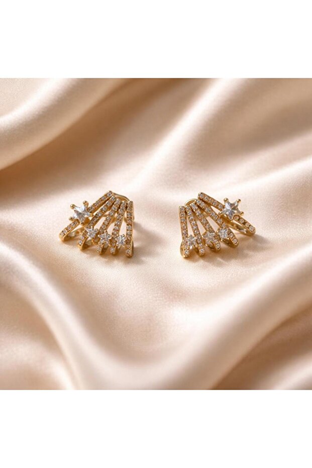Women's Steel Starry Zircon Stone Row Earrings