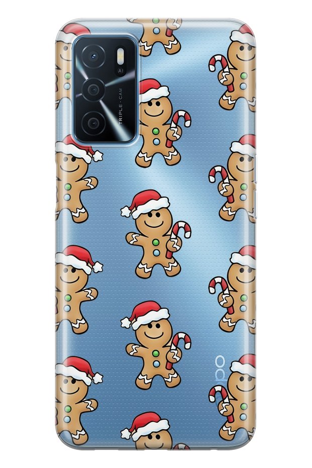 Oppo A16 / A55 Compatible Gingerbread Patterned Transparent Phone Case
