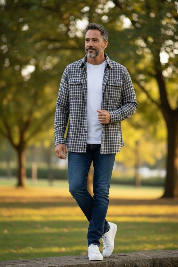 Classic Wide Cut Plaid Pack Double Pocketed Long Sleeve Men's Sports Cotton Shirts